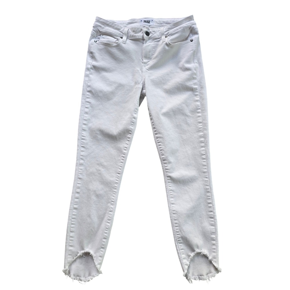Paige Verdugo Crop Skinny Jeans Optic White Raw Tulip Hem Size 28 4374422-OWT